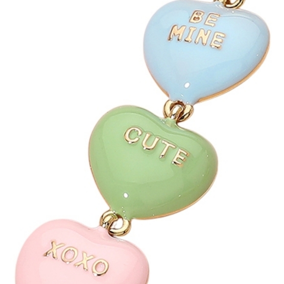 Turquoise Colorful Dangle Heart Earrings Enamel Candy Fun Valentines Jewelry - Picture 2 of 3